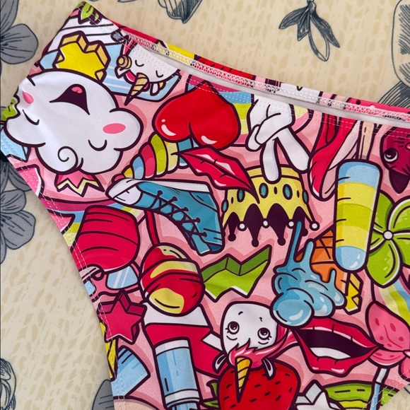 Other - Bright Cartoon Print Bikini Bottoms - Pink Multi